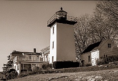 Hospital Point Lighthouse Tower in Massachusetts -Sepia Tone